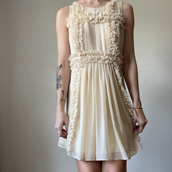 Beige Ruffled Mini Dress - Picture 5 of 5